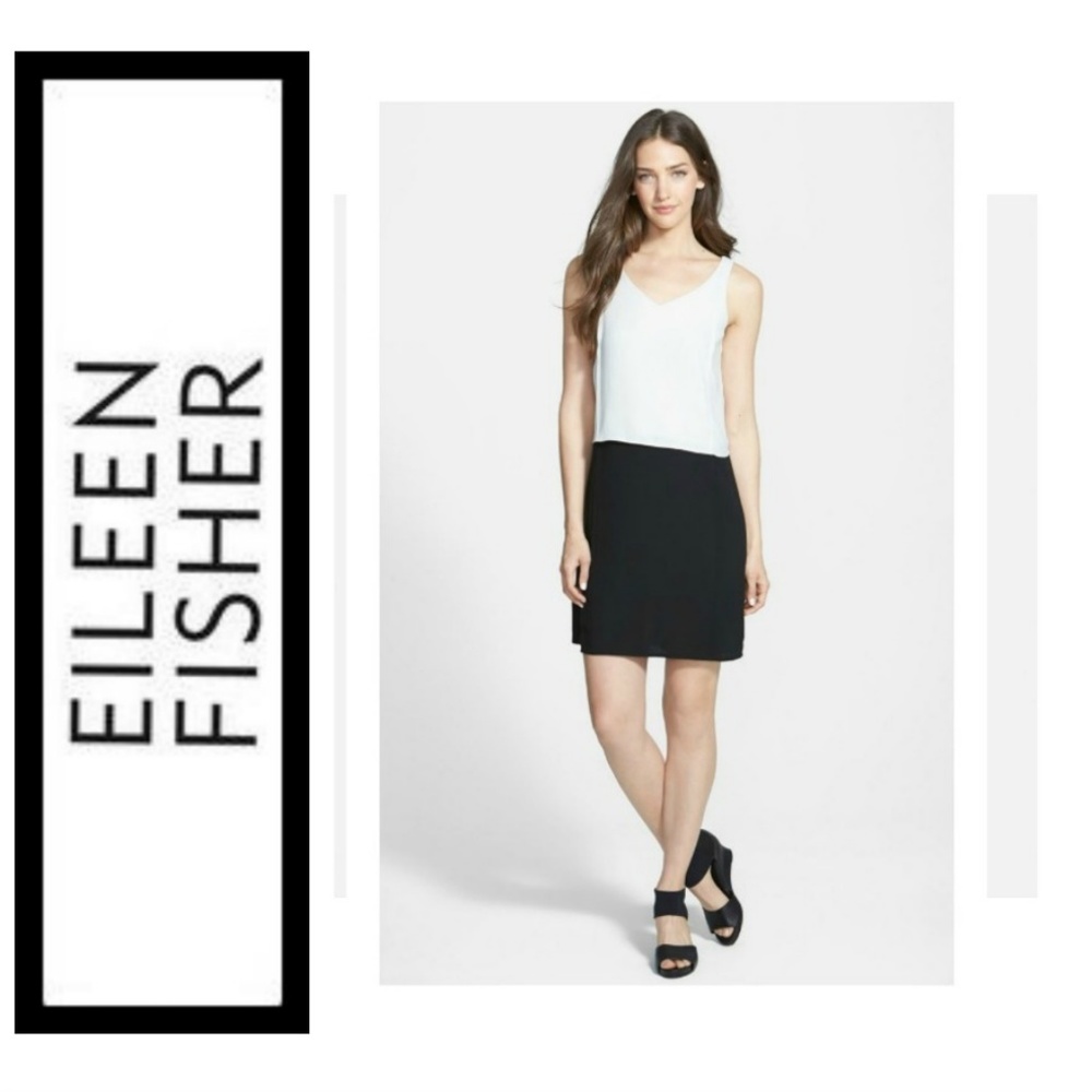 Eileen Fisher B/W Colorblock Silk Dress NWT NEW